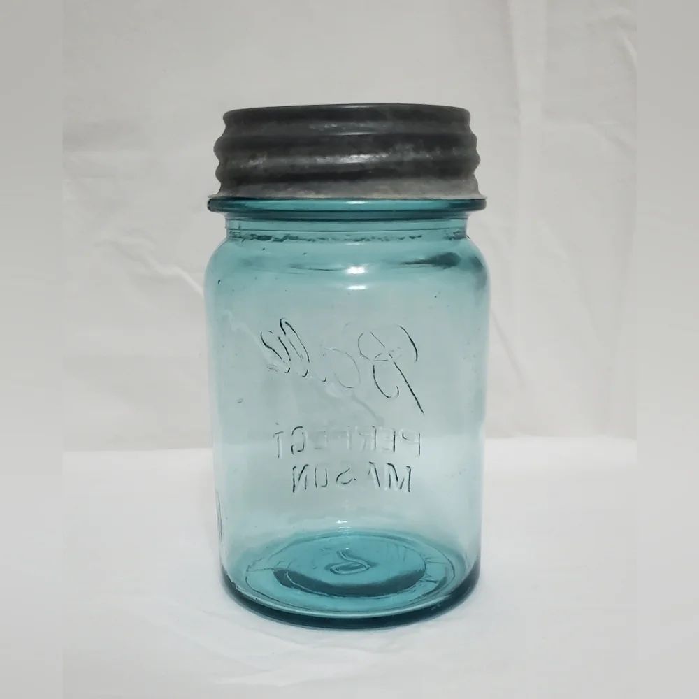 Vintage Ball Perfect Mason Aqua Glass Pint Jar #9